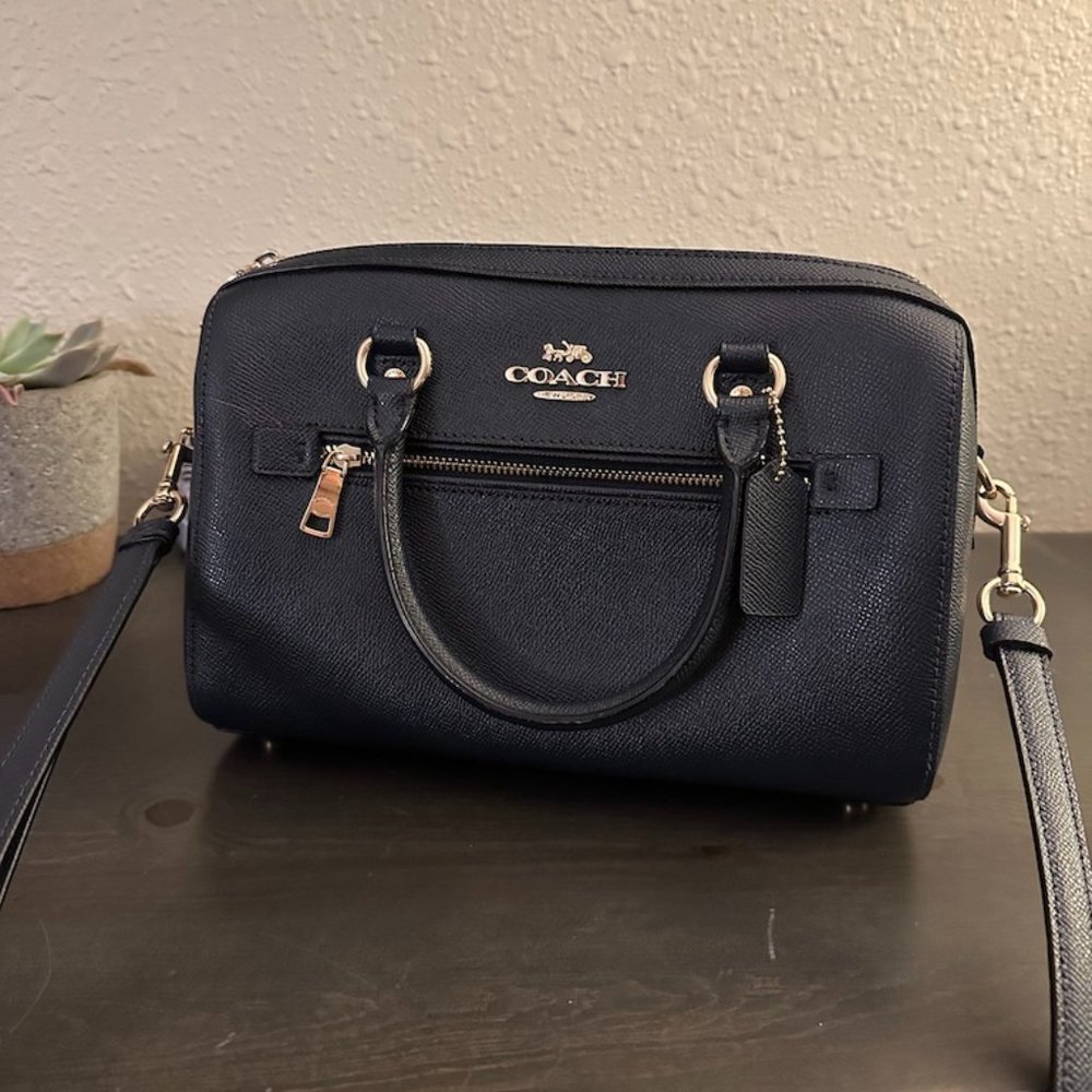 Coach Rowan Satchel Midnight with gold accents